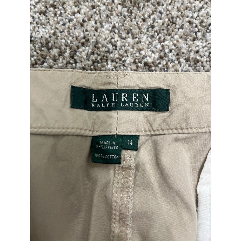 Lauren Ralph Lauren Khaki Tan Cargo Crop Pants Womens 14 Cotton Ripstop Utility - Picture 3 of 7